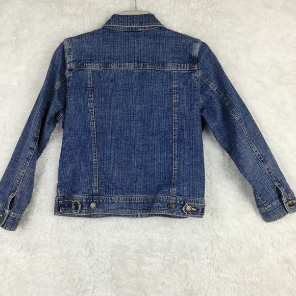 Relativity Womens Jean Jacket Denim Blue Embroidered Butterfly Fringe Petite PM - Picture 2 of 12